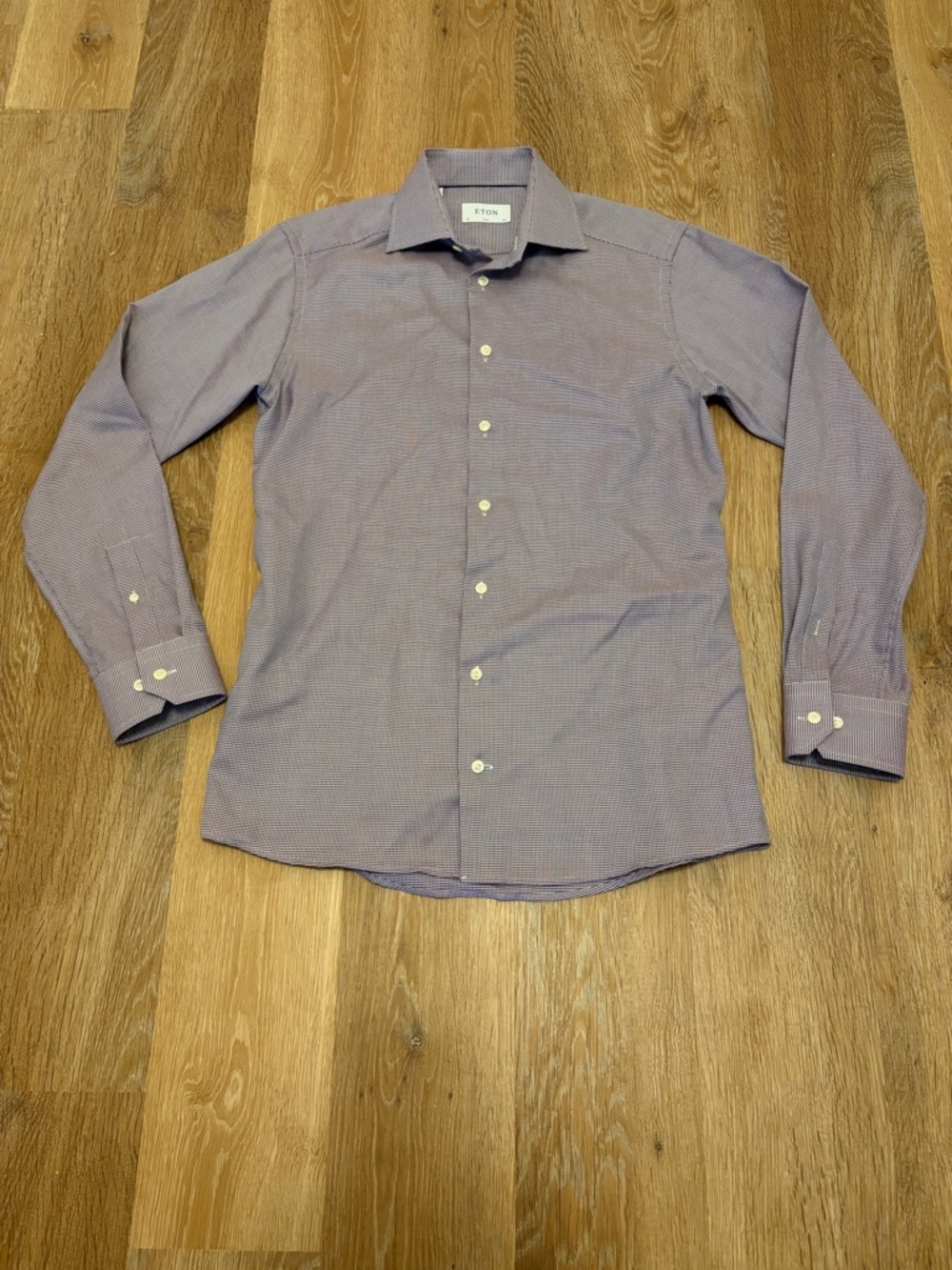 Eton Men's Purple Micro-Check Dress Shirt 39 15.5 Office Business Casual